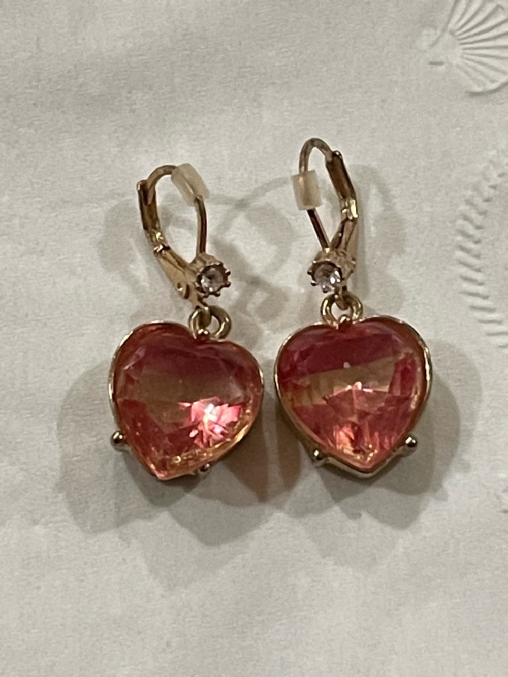Betsey Johnson Pink Crystal Heart Drop Earrings